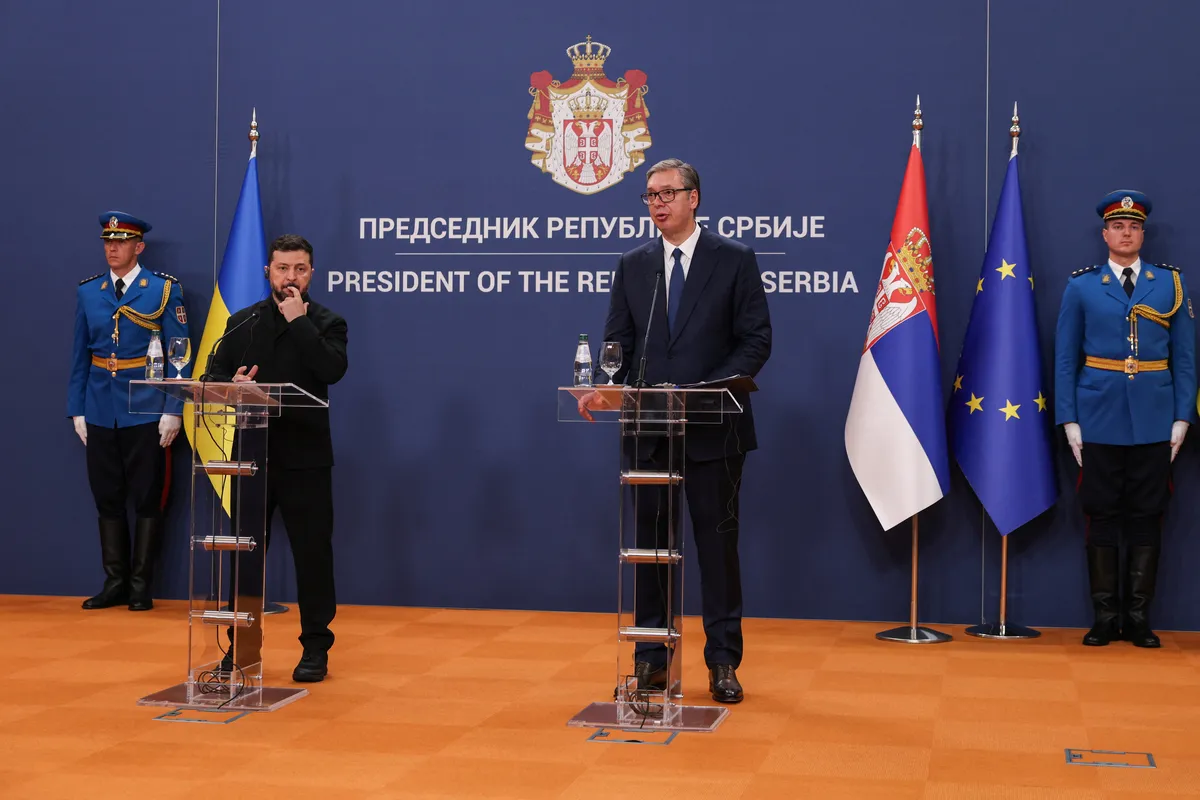 Aleksandar Vučić i Volodimir Zelenski na konferenciji za medije u Beogradu