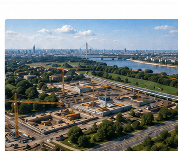Вид сверху на стройплощадку EXPO 2027 и инфраструктуру вокруг Surcina