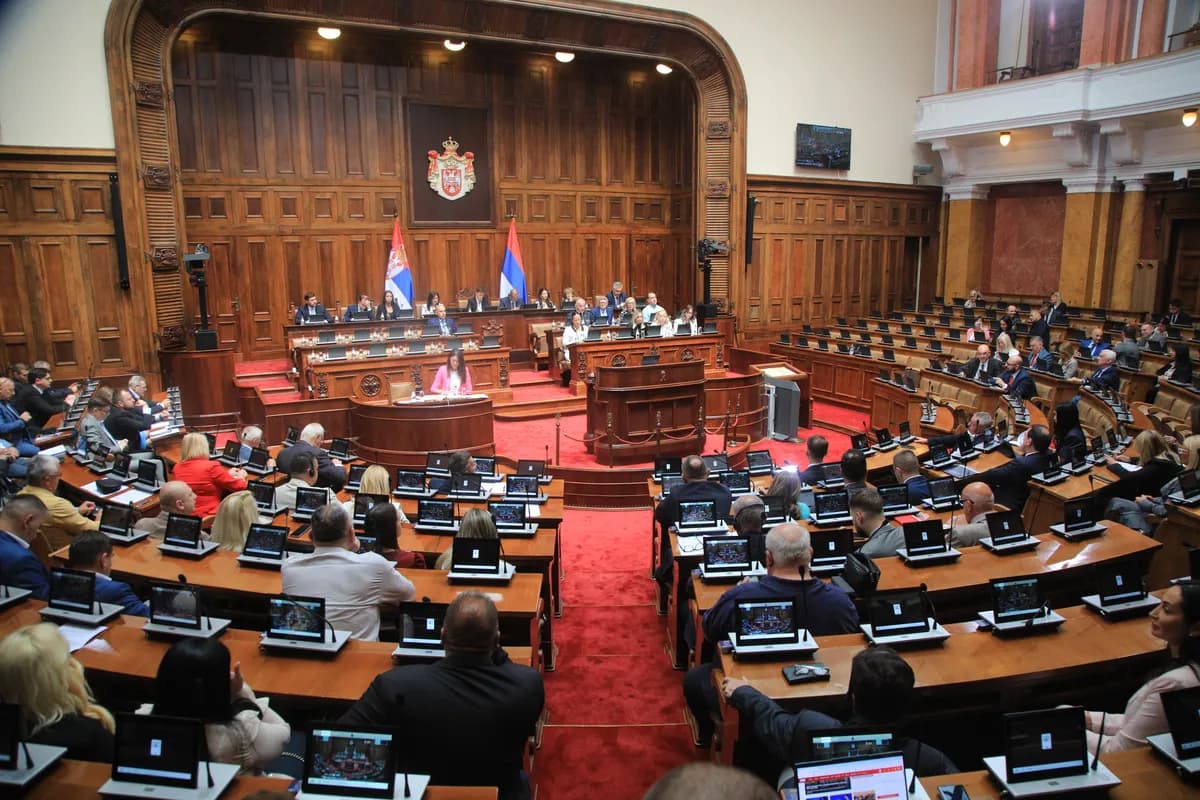 The Serbian parliament chamber during a session